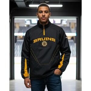 Reebok Center Ice NHL Boston Bruins Windbreaker Jacket Mens Small Hockey 1/4 Zip